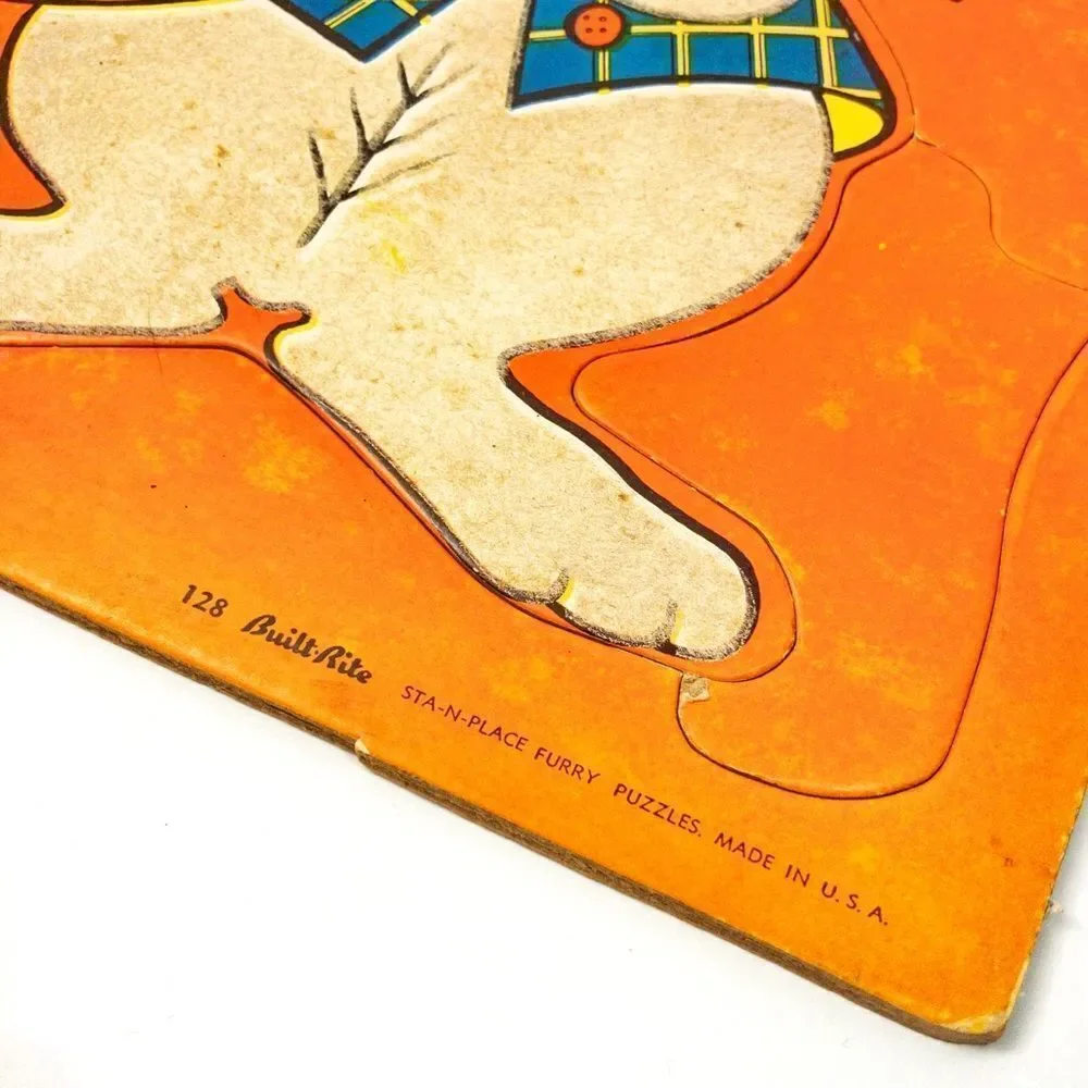 2 Built Rite Fuzzy, Furry Puzzles - Bunny/Bear, 1950’s Vintage